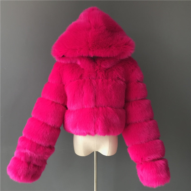 Autumn Furry Cropped Faux Fur Coats Jackets Women Fluffy Top Coat