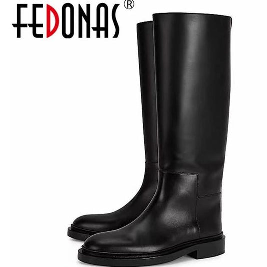 Women Knee High Boots Genuine Leather