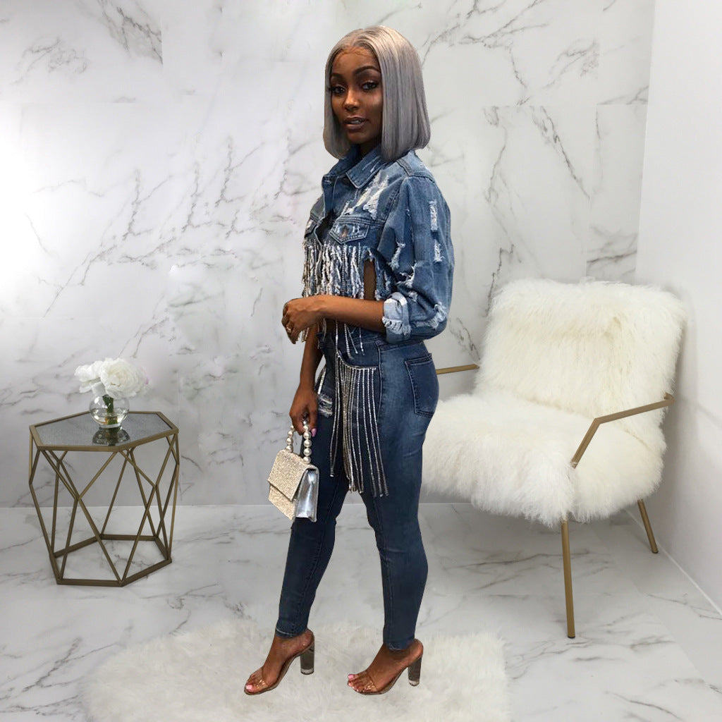 Women's Ripped Long Sleeve Crop Jacket