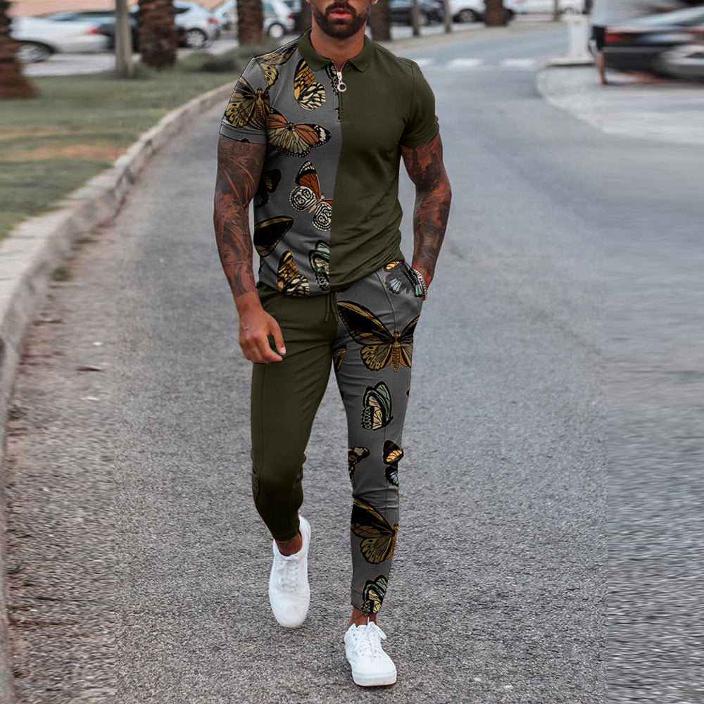 Men's Tracksuit Long Sleeve Polo Shirt Jogger Set