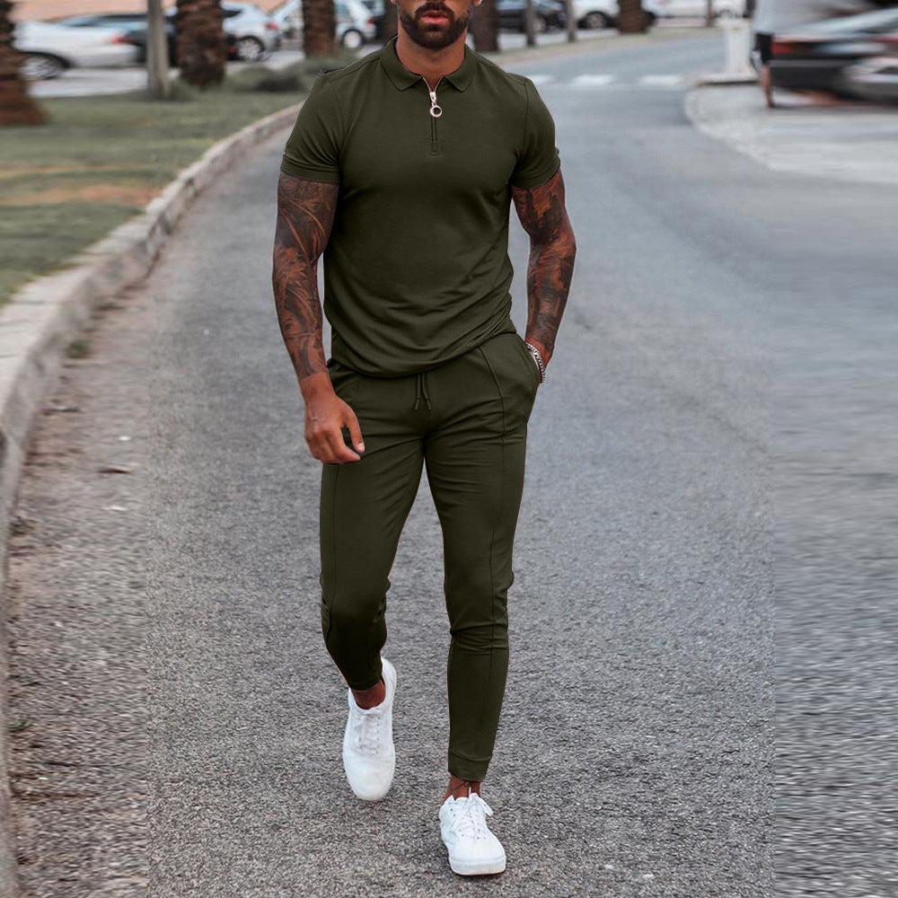 Men's Tracksuit Long Sleeve Polo Shirt Jogger Set