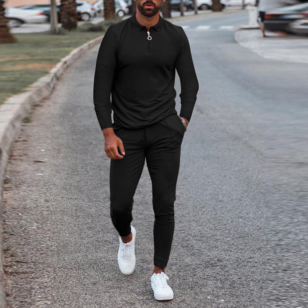 Men's Tracksuit Long Sleeve Polo Shirt Jogger Set