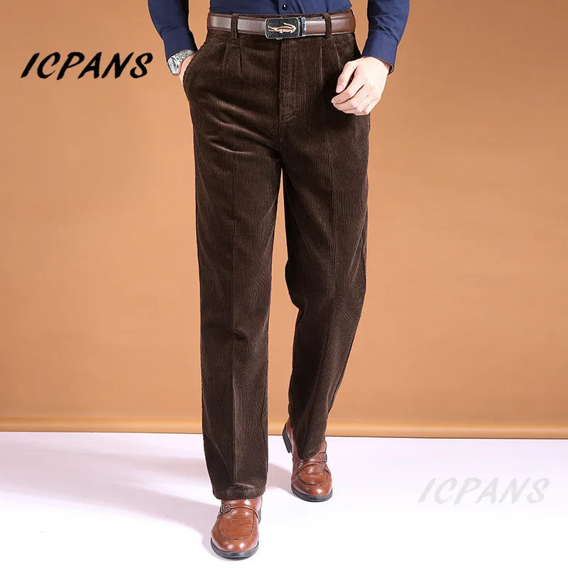 ICPANS Corduroy Men Trousers Straight Thick Warm Autumn Winter Men