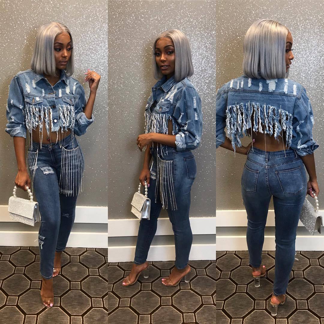 Women's Ripped Long Sleeve Crop Jacket