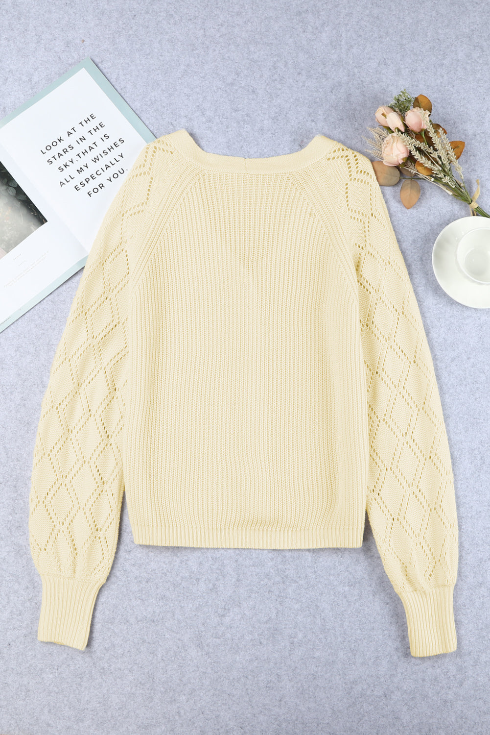 Apricot Button V Neck Sweater