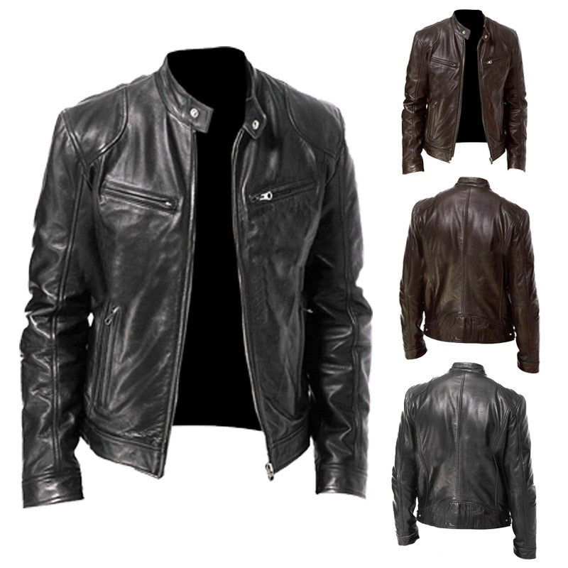 Mens Motorcycle Leather Jacket Slim Fit Short-coat Lapel Pu Jackets