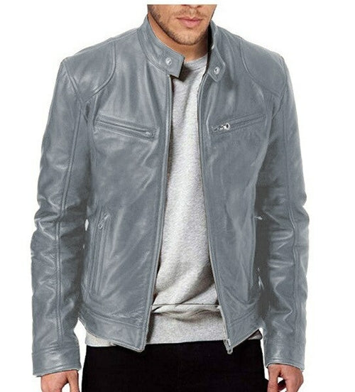 Mens Motorcycle Leather Jacket Slim Fit Short-coat Lapel Pu Jackets