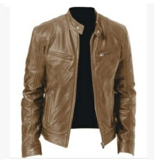 Mens Motorcycle Leather Jacket Slim Fit Short-coat Lapel Pu Jackets