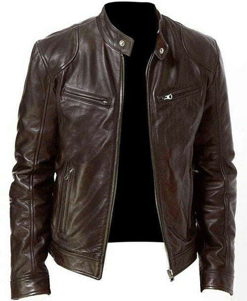 Mens Motorcycle Leather Jacket Slim Fit Short-coat Lapel Pu Jackets