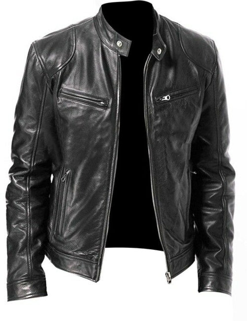 Mens Motorcycle Leather Jacket Slim Fit Short-coat Lapel Pu Jackets