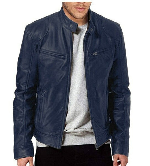 Mens Motorcycle Leather Jacket Slim Fit Short-coat Lapel Pu Jackets