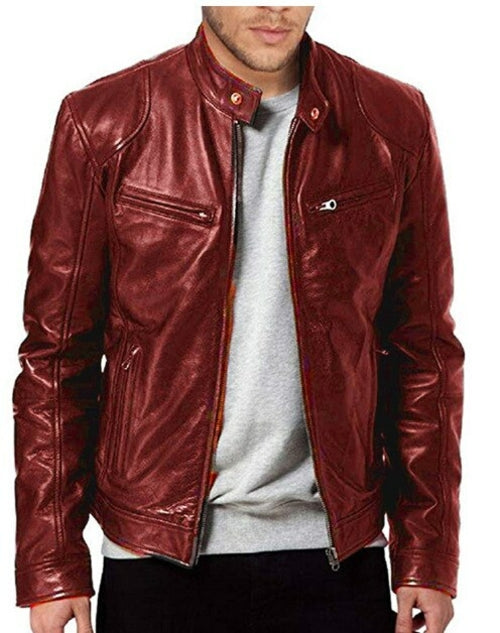 Mens Motorcycle Leather Jacket Slim Fit Short-coat Lapel Pu Jackets