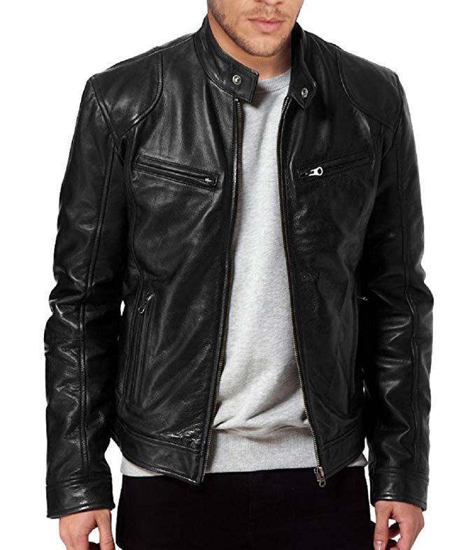 Mens Motorcycle Leather Jacket Slim Fit Short-coat Lapel Pu Jackets