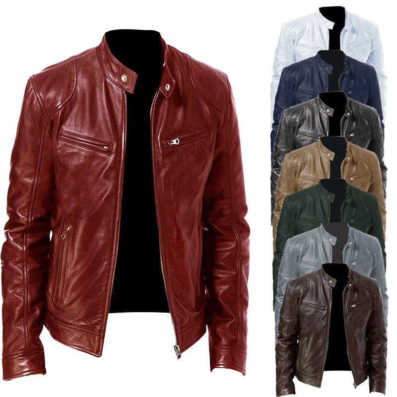 Mens Motorcycle Leather Jacket Slim Fit Short-coat Lapel Pu Jackets