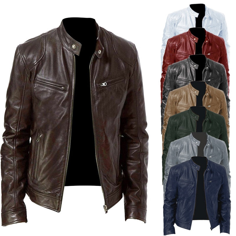 Mens Motorcycle Leather Jacket Slim Fit Short-coat Lapel Pu Jackets