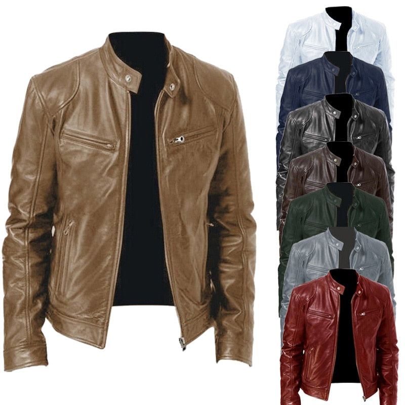 Mens Motorcycle Leather Jacket Slim Fit Short-coat Lapel Pu Jackets