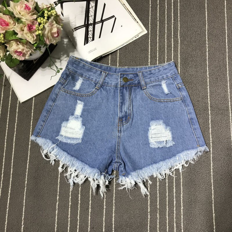 New High Waist Tassel Broken Denim Shorts Female Summer Korean Version