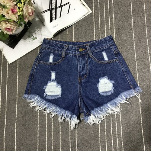 New High Waist Tassel Broken Denim Shorts Female Summer Korean Version