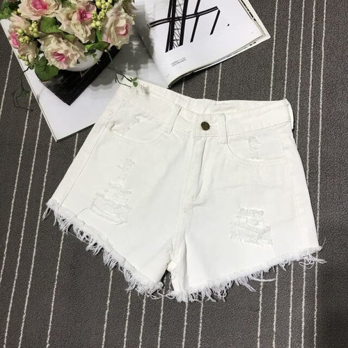 New High Waist Tassel Broken Denim Shorts Female Summer Korean Version