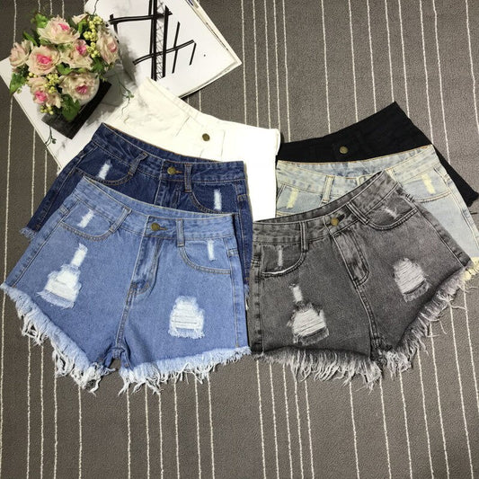 New High Waist Tassel Broken Denim Shorts Female Summer Korean Version