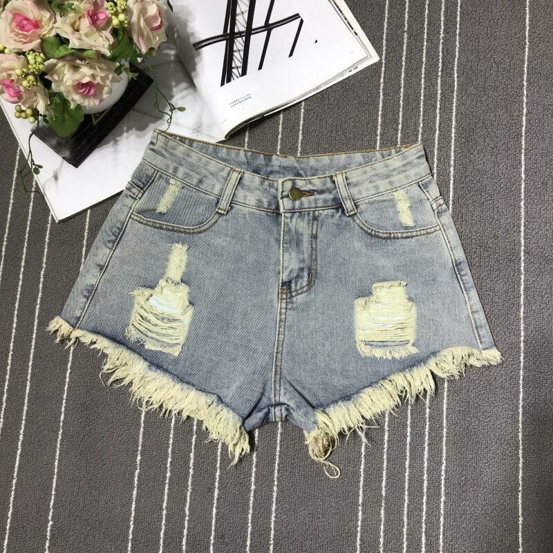 New High Waist Tassel Broken Denim Shorts Female Summer Korean Version