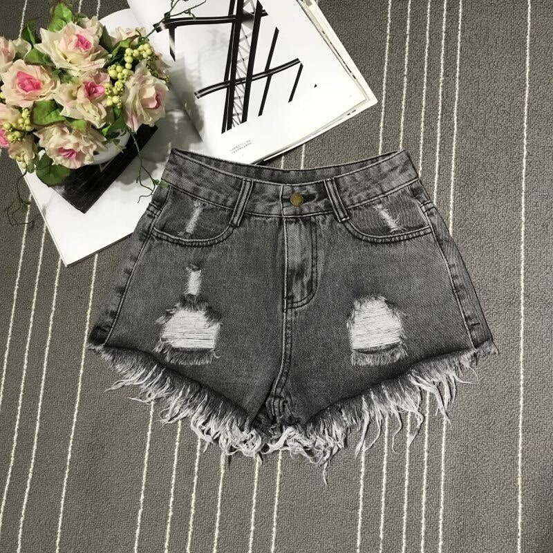 New High Waist Tassel Broken Denim Shorts Female Summer Korean Version