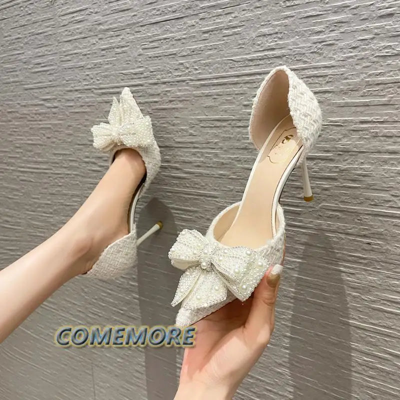 Luxury Women‘s Rhinestone Butterfly Pearl Gold High Heels