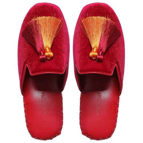 Women‘s Tassels Velvet Slippers Indoor Home Flat Shoes Wedding Slides