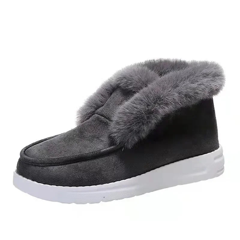 New Ladies Slip on Comfortable Ankle Boots Women Winter Warm Plush Fur