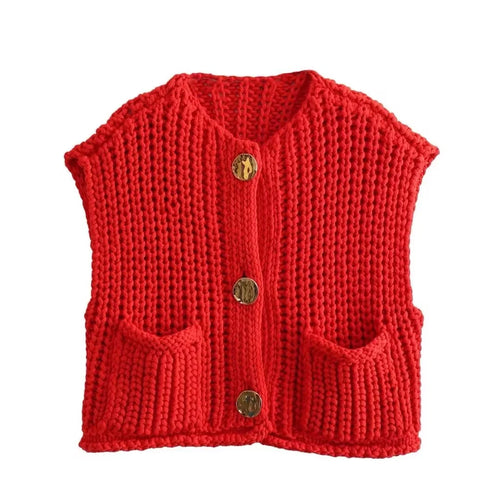 TRAF Spring Women's Knitted Vest Elegant Fashion Women Knit Vest