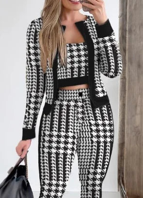 Sets Outifits Women Spring Autumn 3 Piece Set Plaid Print Crop