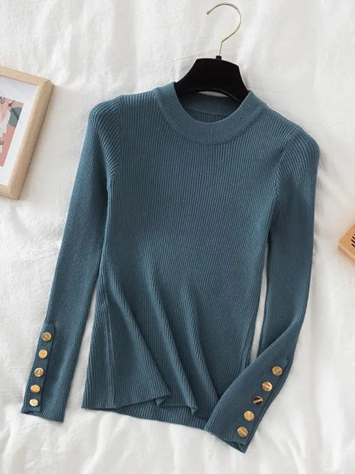 women thick sweater pullovers khaki casual autumn winter button