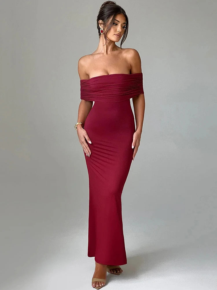 Mozision Strapless Backless Sexy Maxi Dress For Women Black Solid