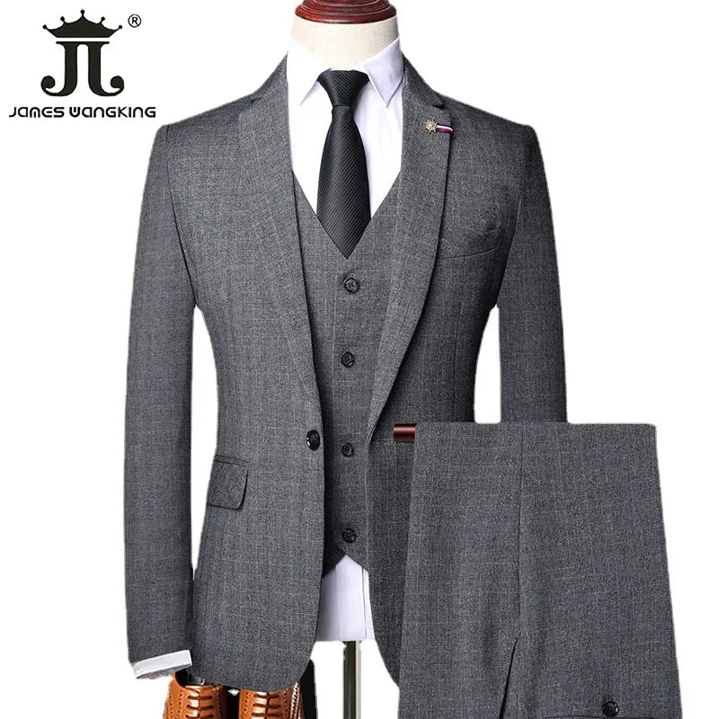 S-5XL (Jacket + Vest + Pants) Retro Gentleman Classic Fashion Plaid