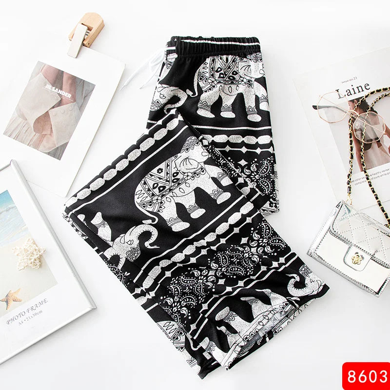 Women Wide Leg Pants High Waist Elephant Print Pant Summer Thin