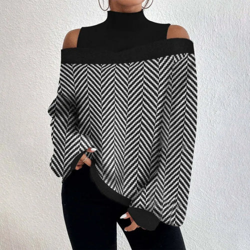 Ladies Long Sleeve Turtleneck Tops Women Sexy Off Shoulder Hollow