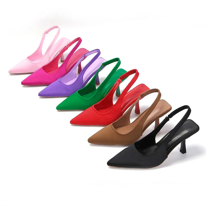 Summer Women Heels Sandals Red Pointed Slingback Sandals Shoes Green