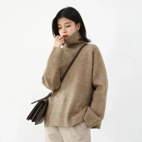 CHIC VEN Korean Women's Sweater Loose Turtleneck Sweaters Warm Solid