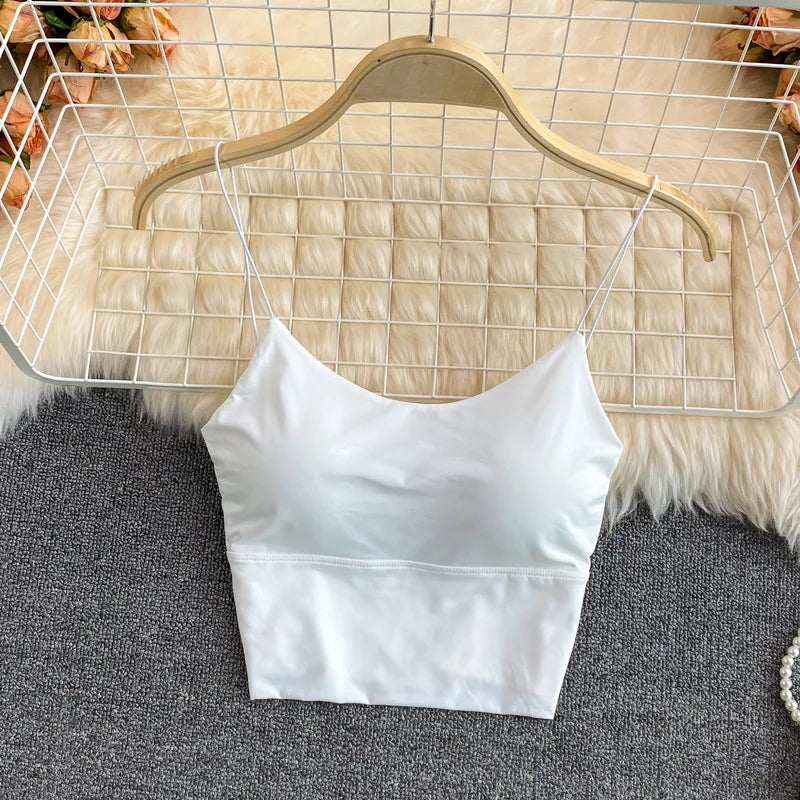 1PC Women Summer Sleeveless Cotton Bustier with Pads Soft Elastic