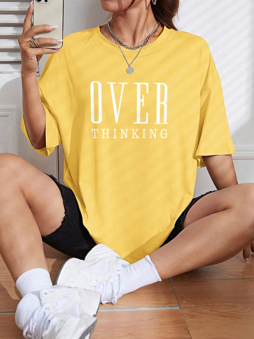 Over Thinking Letter Print Women Cotton Short Sleeve Breathable