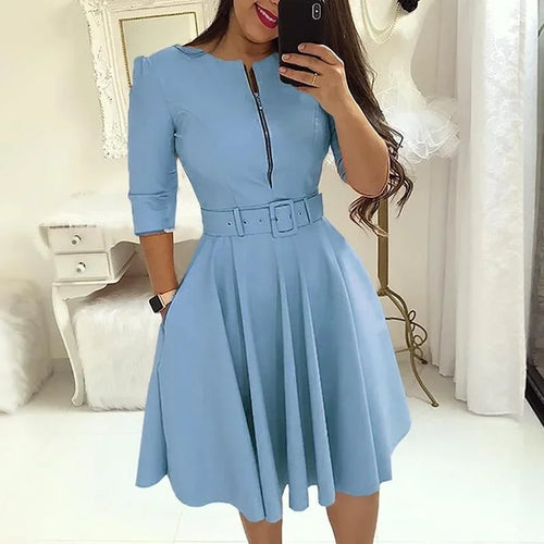 Fashion Women Patchwork A-line Dresses Autumn/Winter Round Neck