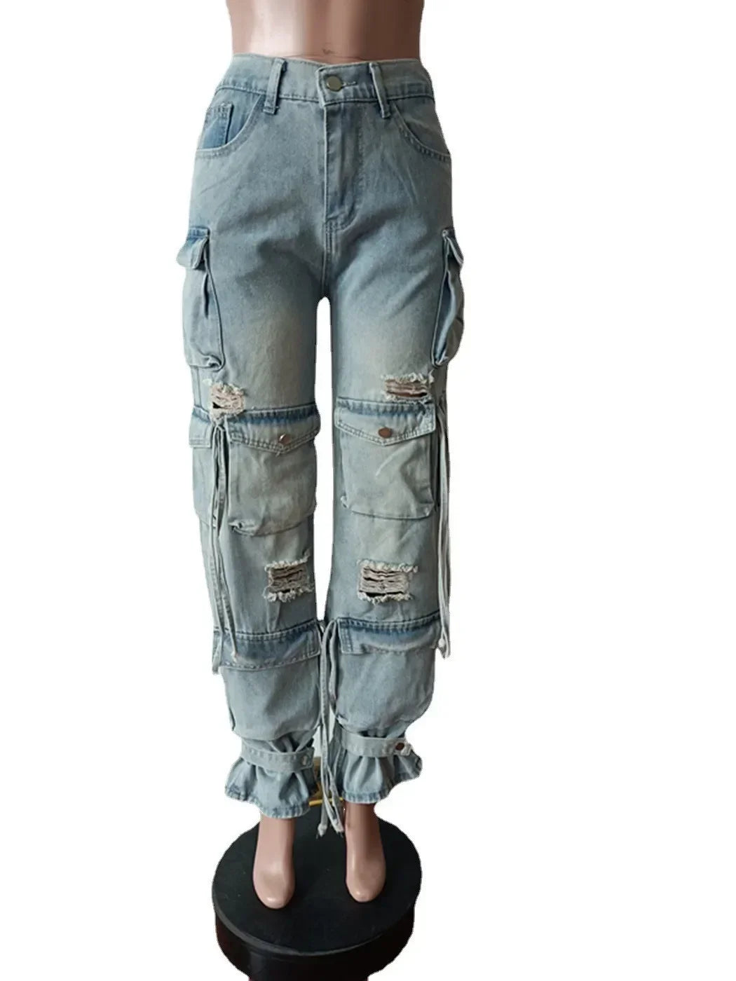 Denim Pocket Retro Loose Wide Leg Cargo Pants