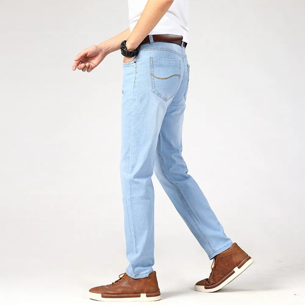 Wthinlee Spring Summer Business Jeans Men Light Blue Casual Straight