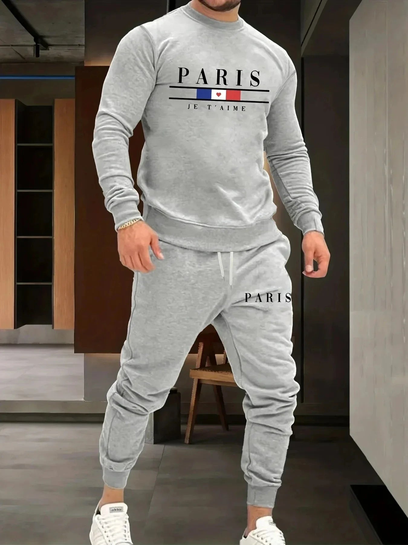 Men's Fashion Brand Clothing Sportswear Paris Long Sleeve + SweatPants