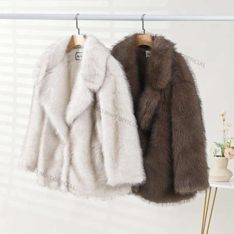 Neo Mint Winter Ins Hot Fashion Girls Oversized Gradient Fur Coat