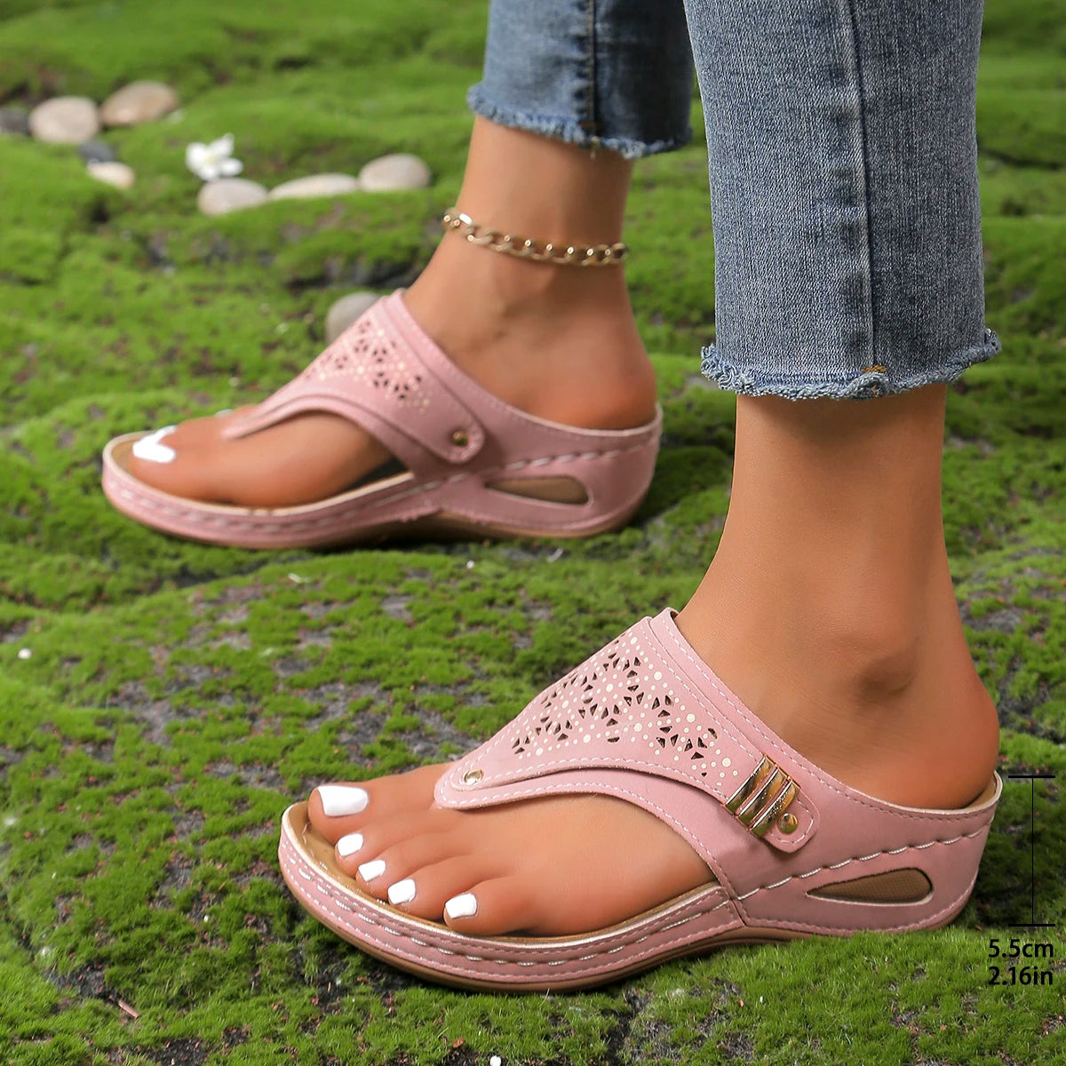 Woman Leather Non-Slip Soft Platform Shoes Flip Flops Summer Women's