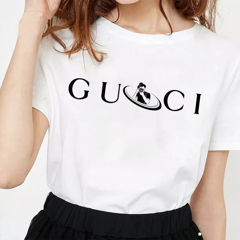 High Quality Women's Cotton T Shirt Letter Printed Daily Blouse Tops