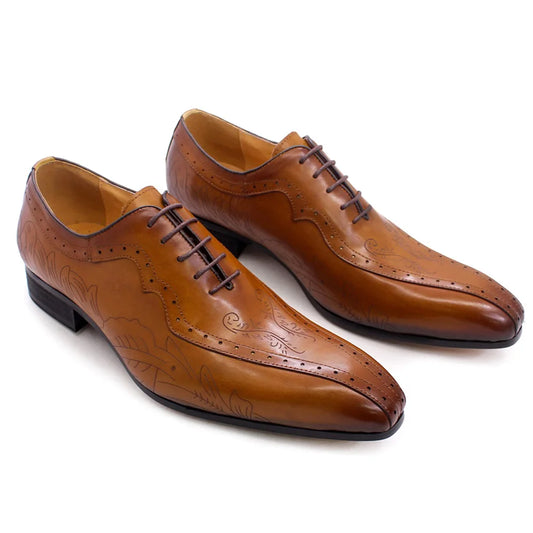 Italian Style Brown Black Genuine Leather Oxford Dress Shoes High