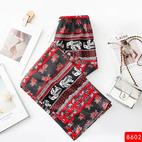 Women Wide Leg Pants High Waist Elephant Print Pant Summer Thin