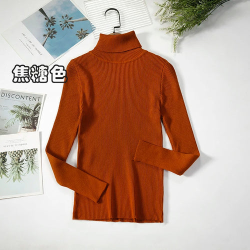 Simple Women Turtleneck Sweater Winter Fashion Pullover Elastic